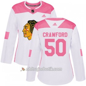 Dame Ishockey Chicago Blackhawks Tröja Corey Crawford 50 Adidas 2017-2018 Vit Rosa Fashion Authentic